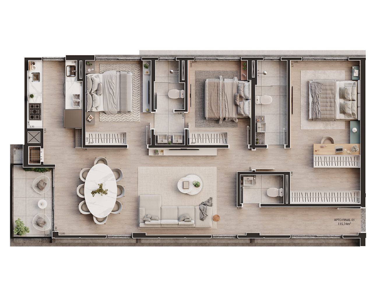 Imagem Apartamento com 1 Suíte + 2 Dormitórios e 2 Vagas | Condomínio com Lazer Completo e Vista Incrível