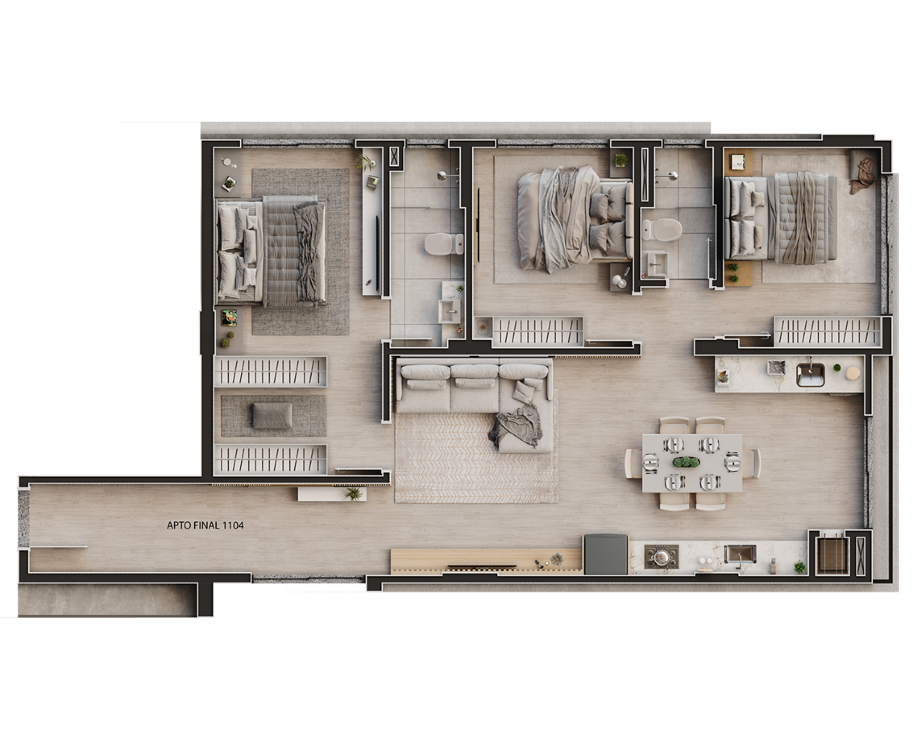 Apartamento com 1 Suíte + 2 Dormitórios e 2 Vagas | Condomínio com Lazer Completo e Vista Incrível