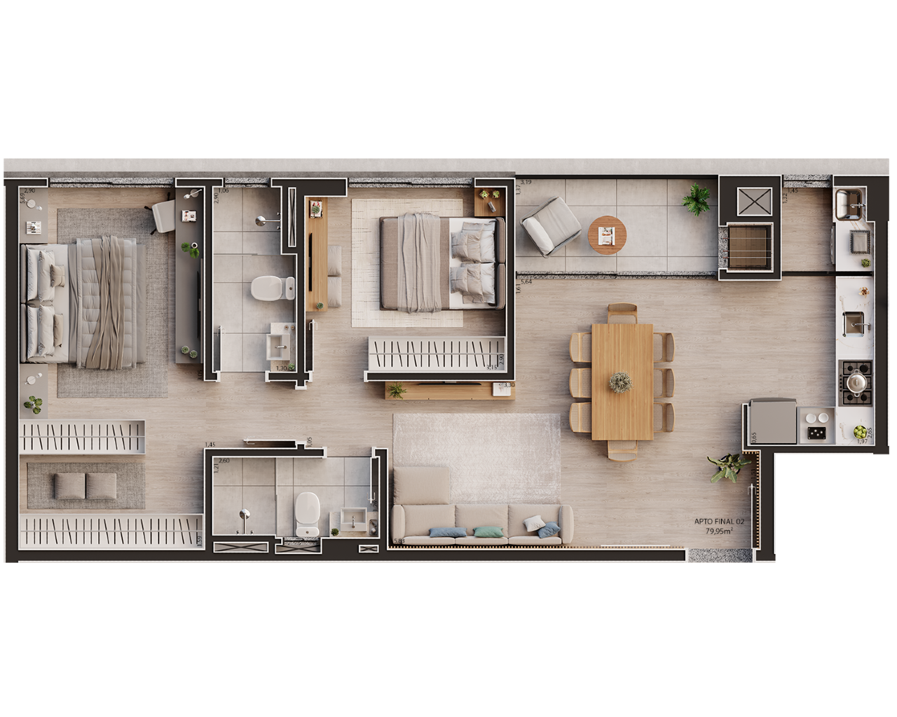 Imagem Apartamento com 1 Suíte + 2 Dormitórios e 2 Vagas | Condomínio com Lazer Completo e Vista Incrível