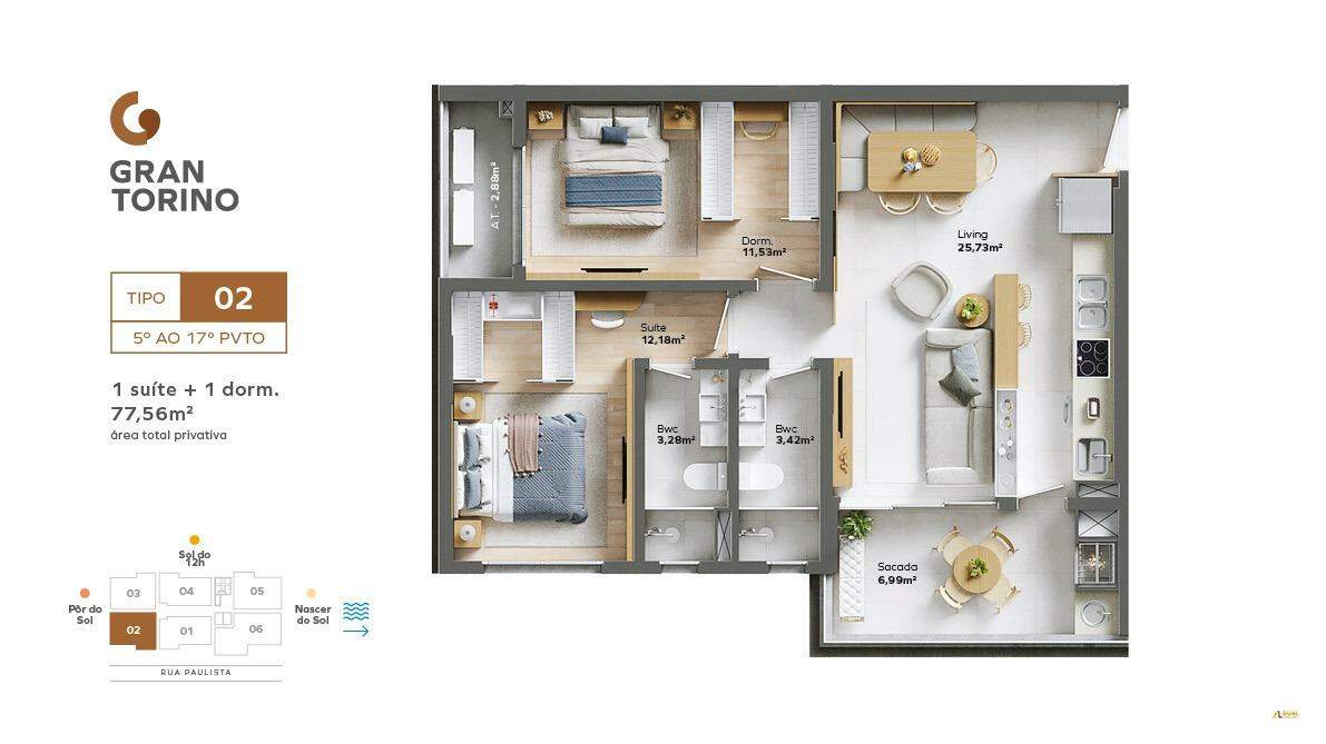 Imagem Apartamento à venda, 1 quarto, 1 suíte, Itacolomi - Balneário Piçarras/SC