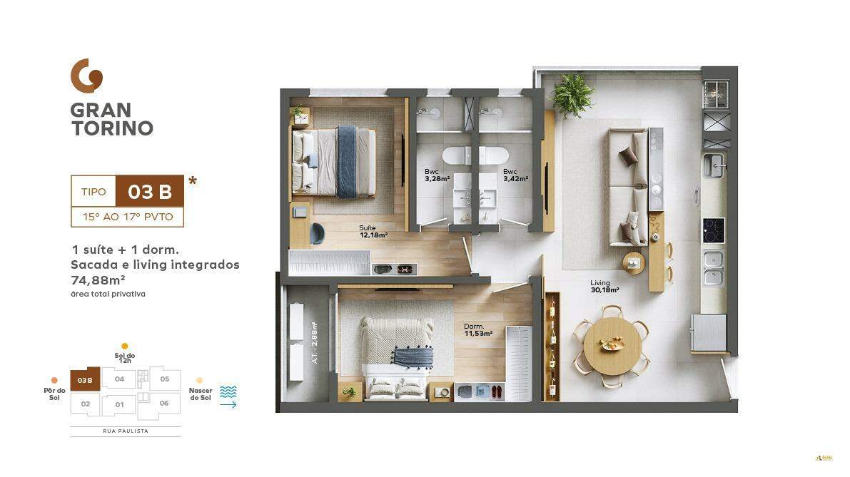 Imagem Apartamento à venda 1 suíte + 02 quartos - Itacolomi - Balneário Piçarras/SC