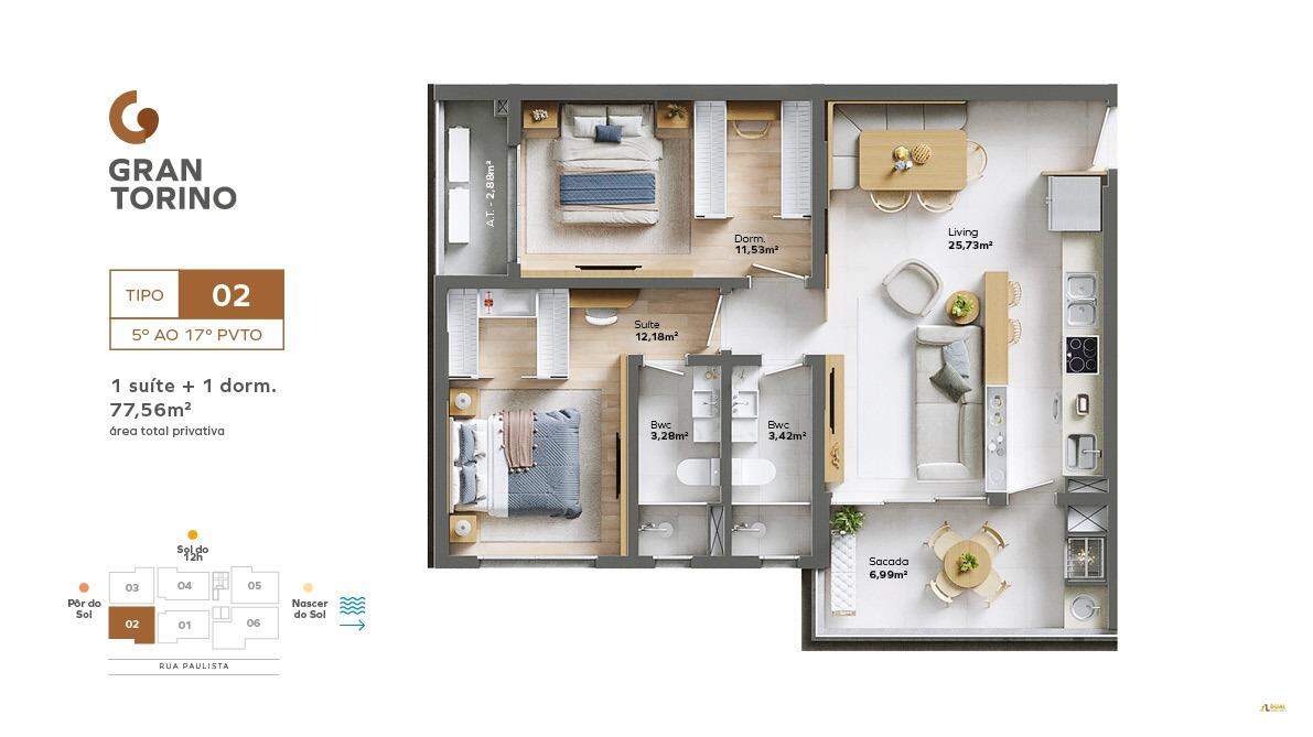 Imagem Apartamento à venda 1 suíte + 02 quartos - Itacolomi - Balneário Piçarras/SC