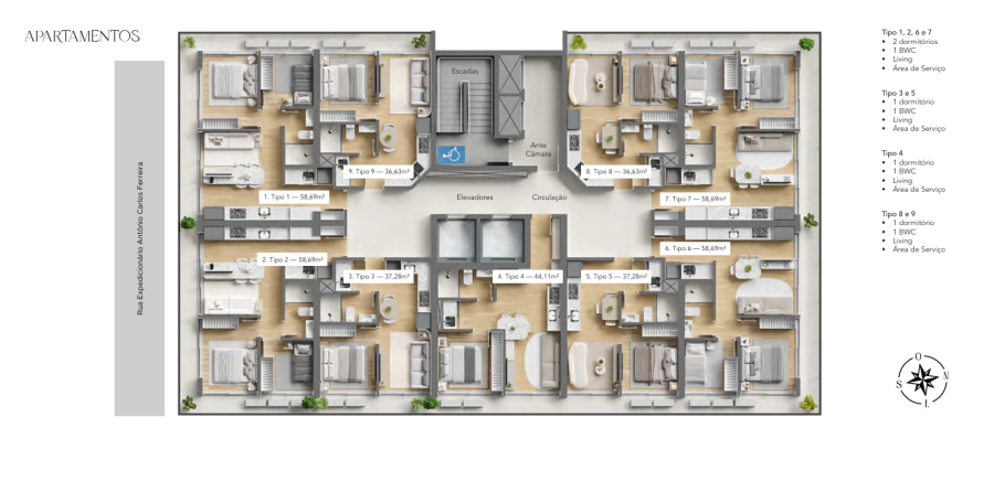 Imagem Apartamento na planta de 2 quartos de 58,69 m² no Nova Brasília em Jaraguá do Sul